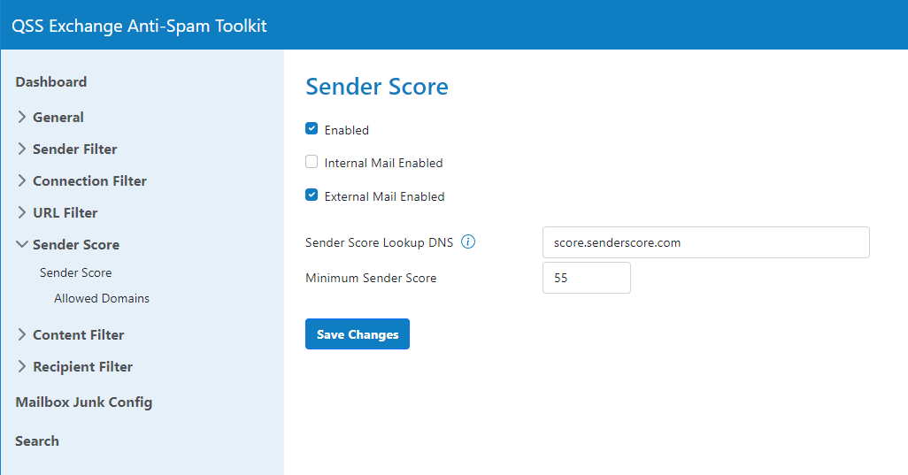 Sender Score Filter