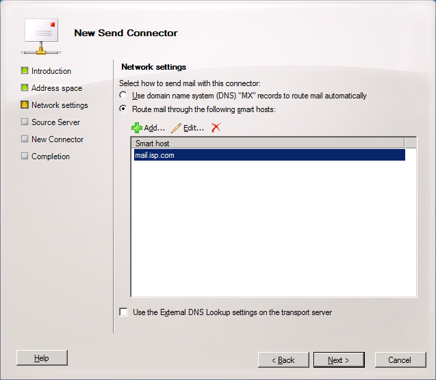 Exchange Send Connector Network Settings