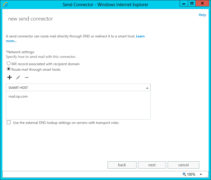 Exchange Send Connector Network Settings
