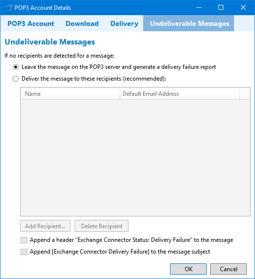 POP3 Account Undeliverable Messages